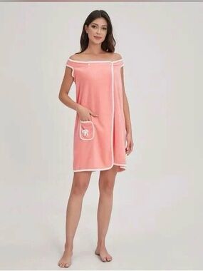 Women’s Off-Shoulder Coral Sleepwrap with Contrast Trim
